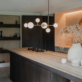 Hotelová elegantná závesná lampa zlatá s opálovým bielym sklom 6-svetiel - Monaco