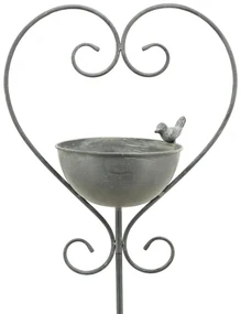 Zapichovacie napájadlo pre vtáky Heart, 138,4x33,7 cm, kov, sivá