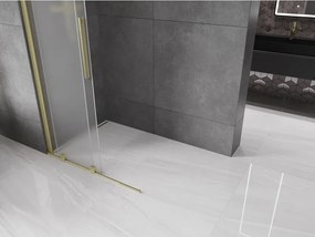 Mexen Velar, sprchová zástena s posuvnými dverami Walk-in 100 x 200 cm, 8mm sklo námraza, zlatá matná, 871-100-000-33-55