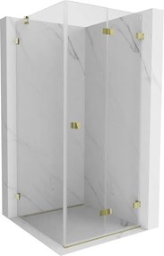 Mexen Lunar-F, 1-krídlový sprchový kút so skladacími dverami, pravý, 80 x 80 cm, 8mm číre sklo, zlatý lesklý profil, 836-080-080-50-00-P