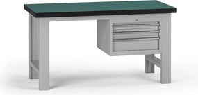 Pracovný stôl do dielne G8, 1500 x 750 x 800 mm, 1x kontejner, 3 zásuvky, sivá