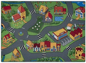 Detský koberec REBEL ROADS Village life 90 Osada, protišmykový - sivý