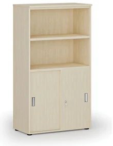 Kombinovaná kancelárska skriňa PRIMO WOOD, zasúvacie dvere na 2 poschodia, 800 x 420 x 1434 mm, breza