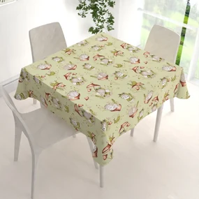 Biante Detský bavlnený štvorcový obrus Sandra SA-474 Žabky a zvieratká medzi hubami na zelenom 100x100 cm