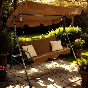 CH ZÁHRADNÁ HOJDAČKA TYPU A 170 x 118 x 153 cm HNEDÁ S BEŽOVÝMI VANKÚŠIKMI A DRŽIAKMI NA POHÁRE