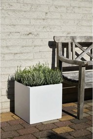 Samozavlažovací kvetináč BLOCK, sklolaminát, 40x40x40 cm, biely mat