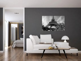 Obraz - Eiffelova veža, čiernobiela (90x60 cm)
