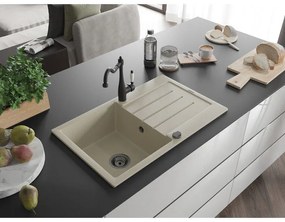Mexen Bruno, granitový drez 795x495x200 mm, 1-komorový a drezová batéria Carla, béžová, 6513-69-670700-70