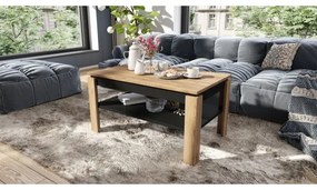 Rozkladací konferenčný stolík so zdvíhacou doskou a policou ADEN dub craft/čierna