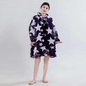 Baránková mikinová deka s rukávmi a kapucňou HVIEZDY fialová