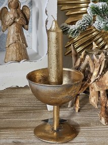 Zlatý antik kovový svietnik na nohe Dhaka gold - Ø 12*13 cm