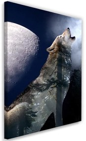 Gario Obraz na plátne Vlk vyje v noci na mesiac Rozmery: 40 x 60 cm