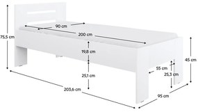 Jednolôžková posteľ 90x200 cm Boyard (biela). Vlastná spoľahlivá doprava až k Vám domov. 1119502
