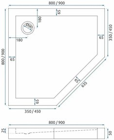 Rea Diamond, päťuholníkový sprchový kút 90 x 90 cm, 6mm šedé sklo, medená matná, REA-K6966