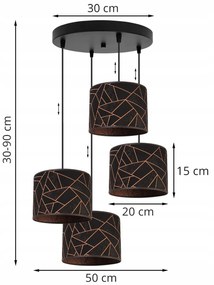 Závesné svietidlo Werona 6, 4x čierne textilné tienidlo so vzorom, o, c