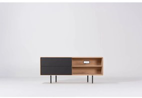 TV stolík z dubového dreva v čierno-prírodnej farbe 150x64 cm Fina – Gazzda