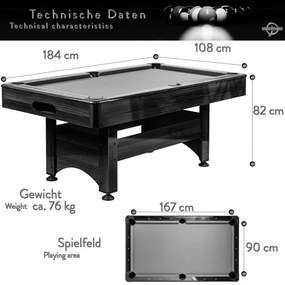 GamesPlanet Biliardový stôl s vybavením, čierna/antracit