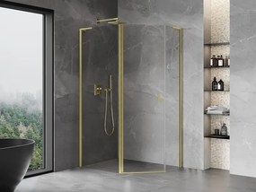 Mexen Mist L, päťuholníkový sprchový kút s krídlovými dverami, 100 x 90 cm, 8mm číre sklo, zlatý matný profil, 8A8L-100-090-55-00