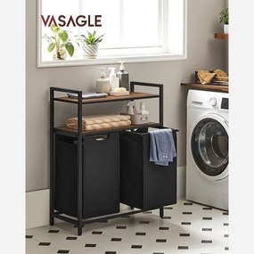 Kôš na bielizeň, s 2 vyťahovacími a odnímateľnými vakmi 2x46 L, rustikálne hnedý a čierny