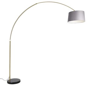 Oblúková lampa mosadz s mramorom a sivým látkovým tienidlom 45 cm - XXL