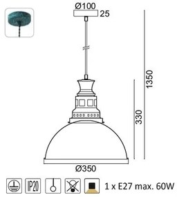 ACA DECOR Závesné svietidlo NEVADA, priemer 35 cm