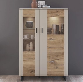 Skrinka s presklením Romy, šedá/dub