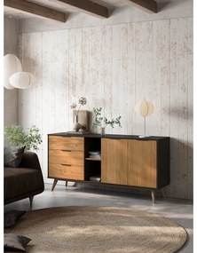 Čierna/prírodná nízka komoda z borovicového dreva 165x80 cm Lavis – Marckeric