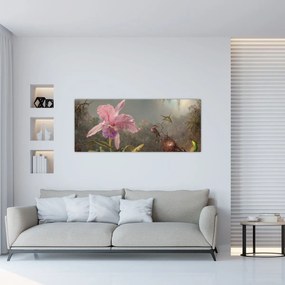 Obraz - Martin Johnson Heade, Cattleya Orchid and Three Hummingbirds, reprodukcia (120x50 cm)