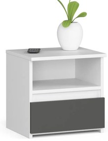 Nočný stolík so zásuvkou a policou 40 x 40 x 35 cm AKORD - biely/grafitovo sivý