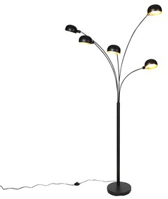 Dizajnová stojaca lampa čierna 5-svetlá - šesťdesiate roky