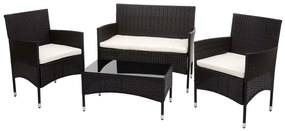 Záhradná súprava 2 kresiel, pohovky a stolíka HWC-F55 - hnedá, krémové vankúše