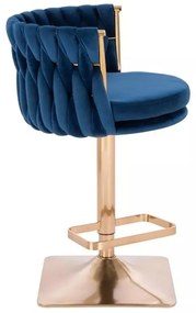 LuxuryForm DESIGN Barová stolička LYON VELUR na zlatej hranatej podstave - modrá