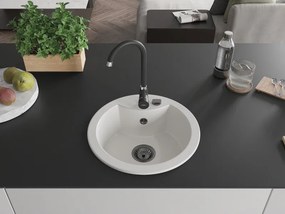 Mexen Diego, granitový drez 488x488x167 mm, 1-komorový, biela s čiernym sifónom, 6512481000-20-B