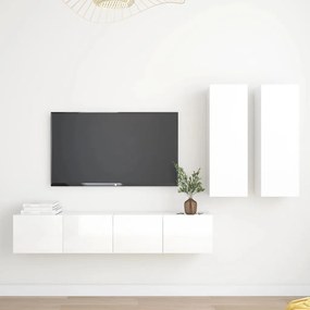 4-dielna súprava TV skriniek lesklá biela drevotrieska