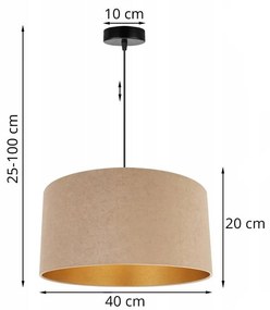 Závesné svietidlo Mediolan, 1x tmavobéžové/zlaté textilné tienidlo, (fi 40cm)
