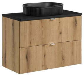 Závesná skrinka Nova Oak s doskou a umývadlom 80 cm dub coast evoke/čierna