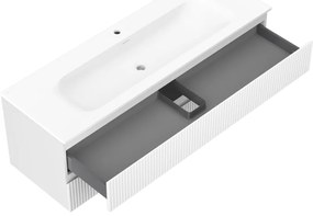 Mexen Rivel, kúpeľňová skrinka 140 cm s umývadlom Vela, 2 zásuvky, drážkovaná, biela matná, 91A20-14047-2-BFF01-W23M01