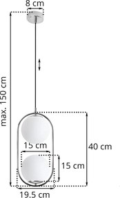 Závesné svietidlo Florence, 2x biele sklenené tienidlo, ch, U