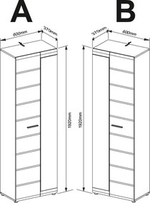Predsieňová skriňa so zrkadlom Salsa, šedý dub/biely lesk