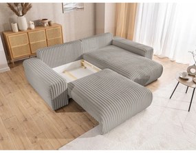 Svetlosivá menčestrová rozkladacia/s úložným priestorom rohová pohovka (pravý roh) Sarina – Ropez