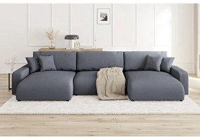 Tmavosivá menčestrová rozkladacia/s úložným priestorom rohová pohovka Sara – Ropez