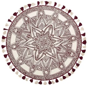 Okrúhly bavlnený koberec so strapcami ø 120 cm béžová/červená OLTU Beliani