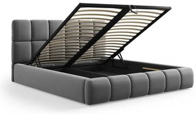 Sivá zamatová čalúnená dvojlôžková posteľ s úložným priestorom s roštom 200x200 cm Bellis – Micadoni