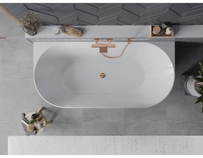 Mexen Oval Slim, voľne stojaca vaňa ku stene, 170 x 80 cm, biela-šedá, ružové zlato prepad, 52661708062-60