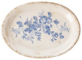 Keramický oválny podnos s modrými ružami - 25*18*3cm