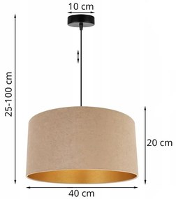 Závesné svietidlo Mediolan, 1x tmavobéžové/zlaté textilné tienidlo, (fi 40cm)