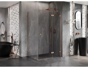 Mexen Lunar T, sklopný pravý sprchový kút 140 x 70 cm, 8mm číre sklo, profil medená matná, 834T-140-070-65-00-P