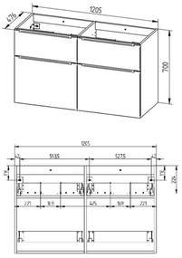 Mereo, Mailo, kúpeľňová skrinka 121x48x70 cm, dub riviera, MER-CN523S