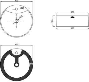 Invena Rondi, okrúhle keramické umývadlo na dosku 470x470x155 mm, biela lesklá, INV-CE-21-001-W