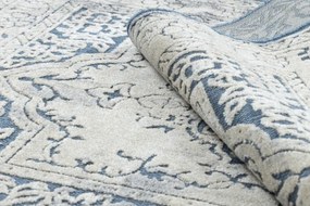 Koberec SOLE D3871 Ornament, ramka - ploské tkanie modrý / béžový